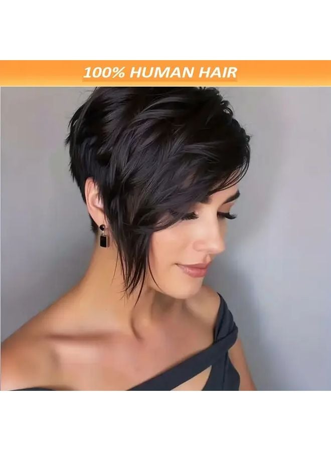 Short Pixie Cut Human Hair Wig 8 Inch 1B Color Glueless Lace Wig For Daily Party Wear - Image 1